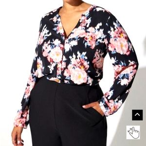 Studio Crepe De Chine Button Front Long Sleeve Blouse